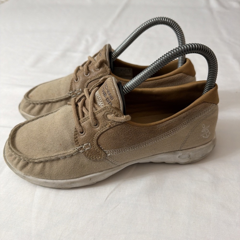 Skechers On-The-Go Lite Boat Shoes Womens 6.5 Tan Goga Max Deck 15430 Comfy Shoe